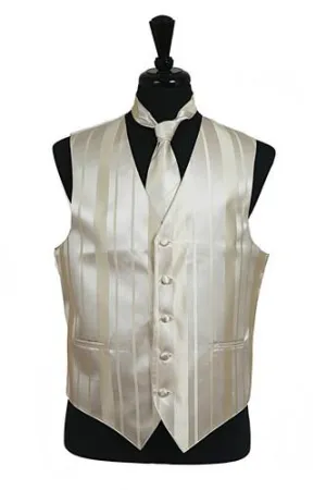 Men's Champagne Striped Vest with Neck Tie and Bow Tie