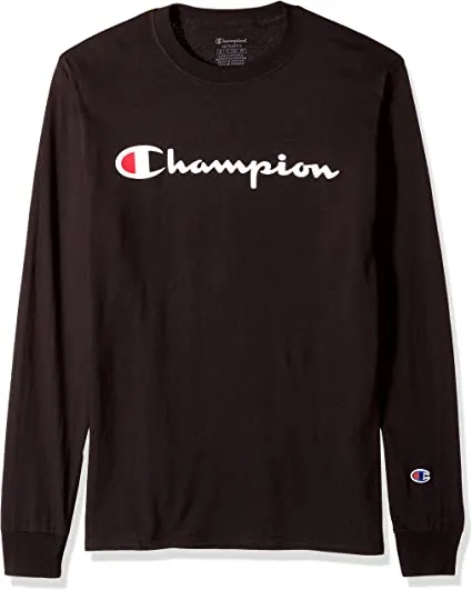 MENS CHAMPION CORE SCRIPT LONG-SLEEVE T-SHIRT BLACK LOGO GREEN