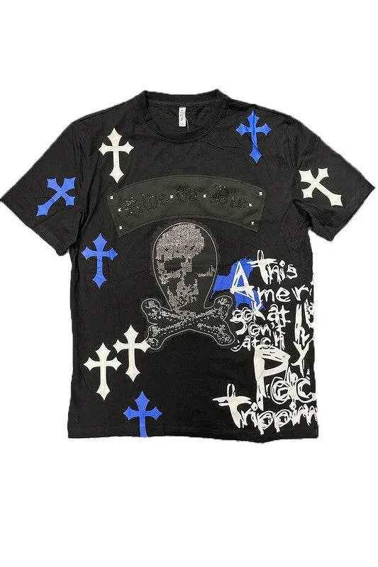 Mens Chrome Cross Skull Tshirt