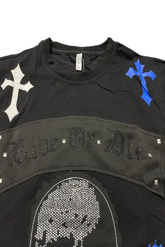 Mens Chrome Cross Skull Tshirt