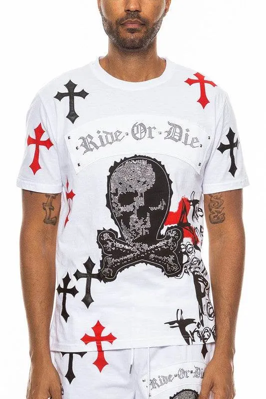 Mens Chrome Cross Skull Tshirt