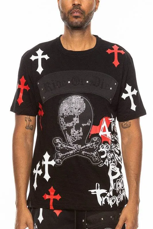 Mens Chrome Cross Skull Tshirt