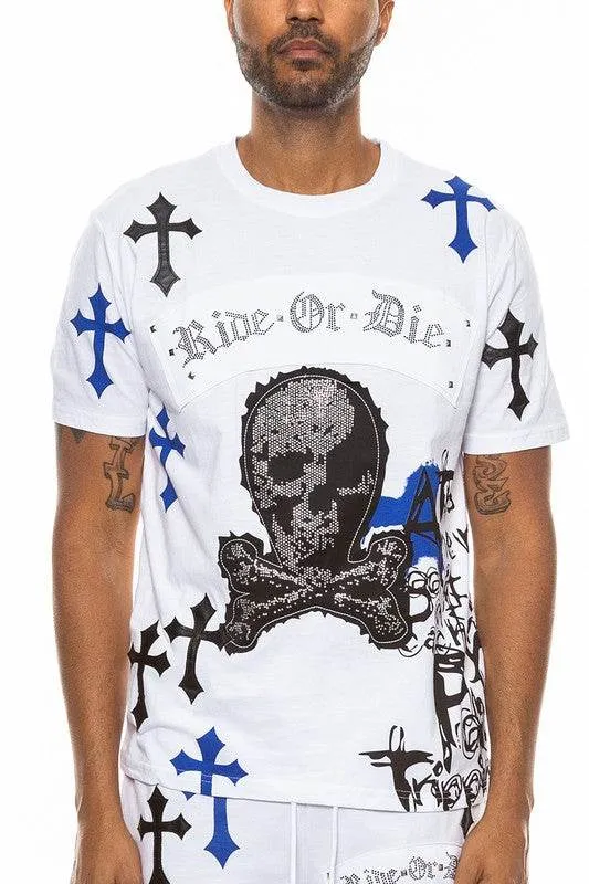 Mens Chrome Cross Skull Tshirt