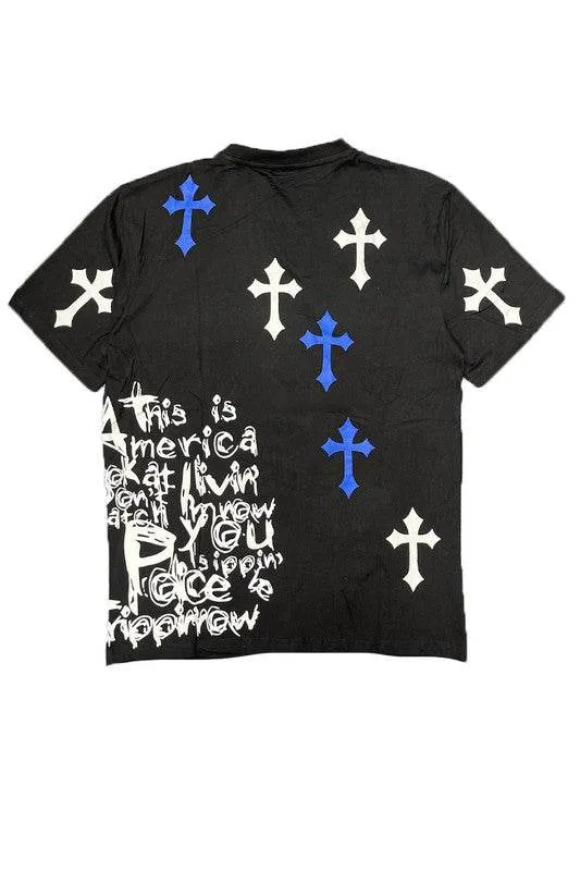 Mens Chrome Cross Skull Tshirt