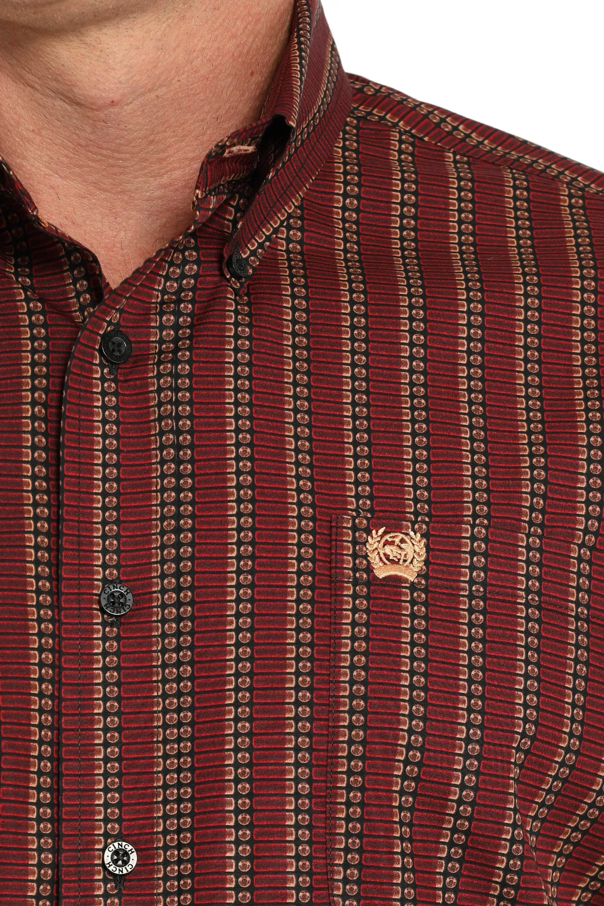 Men's Cinch MTW1105842 Red Shot Shells Print Button Down Long Sleeve Shirt