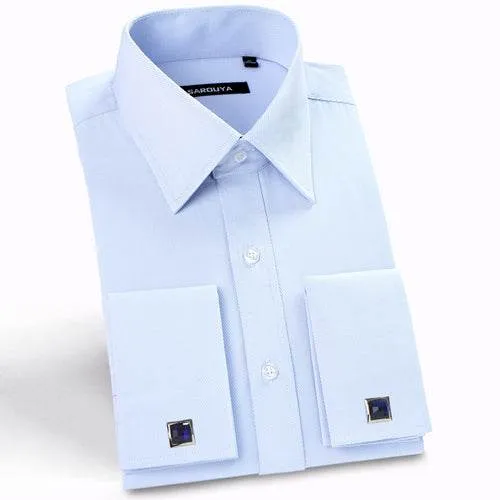Men's Classic Spread Collar French Cuff Dress Shirts Regular-fit