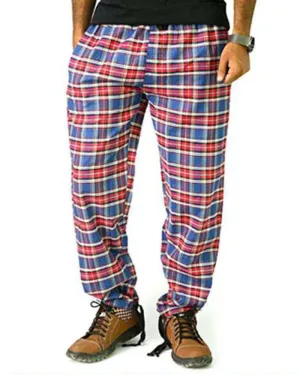 Men's Cotton Checked Pajama - Blue & Red