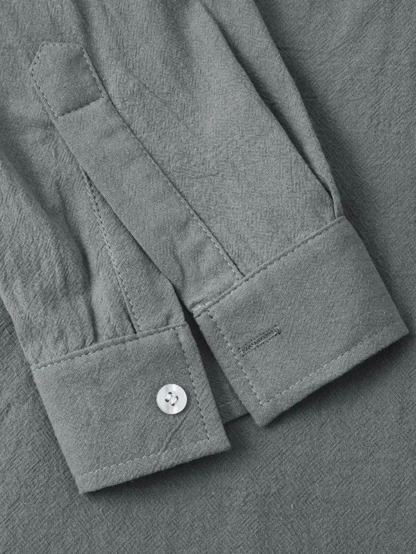 Men's Cotton Linen Double Pocket Long Sleeve Lapel Shirt