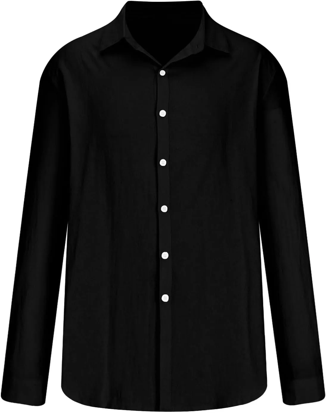 Men's Cotton Linen Long Sleeve Shirt V Neck Casual Button Down Blouse Solid Color Loose Tops Comfy Lightweight Tee