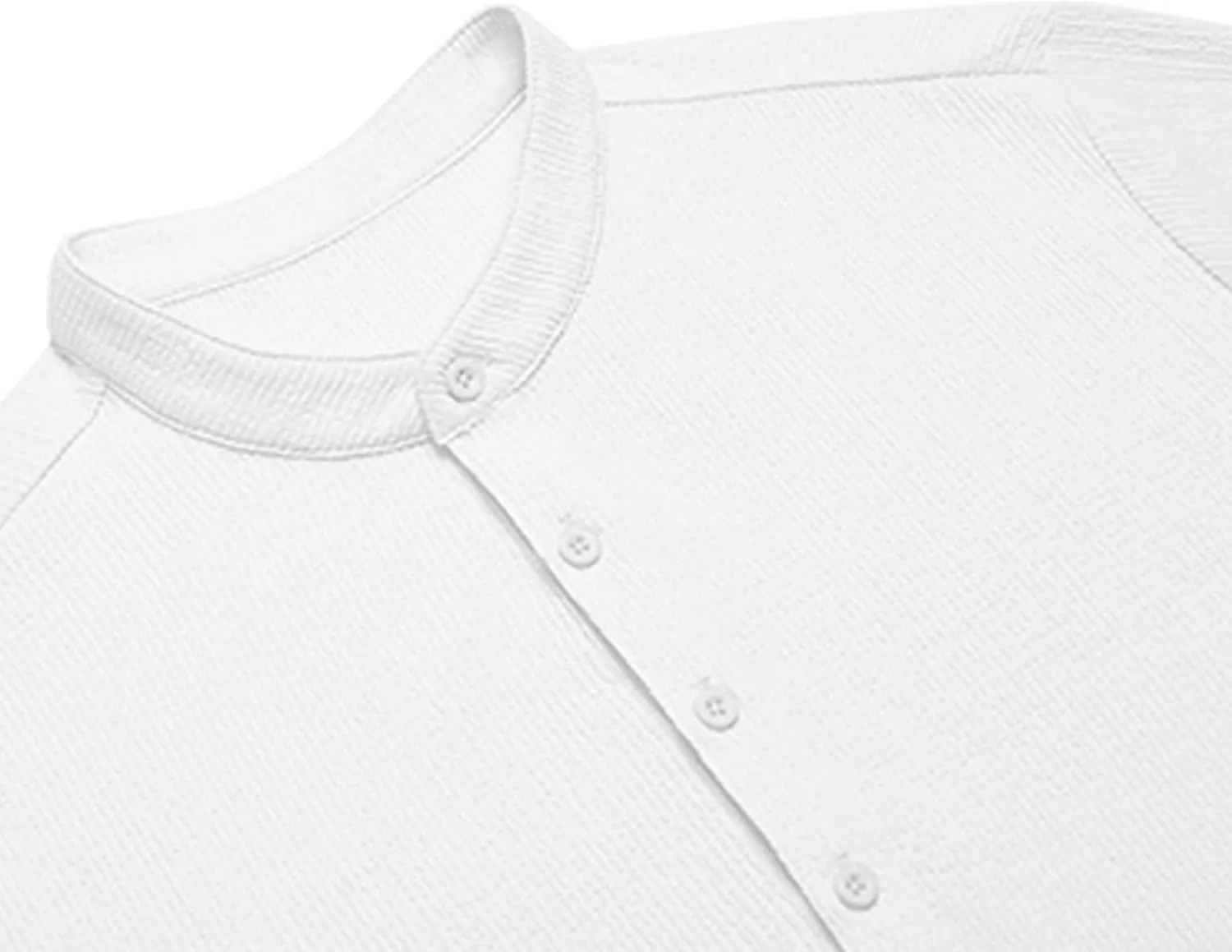Mens Cotton Linen Shirts Vintage Wrinkled Short Sleeve Henley Shirt Lightweight Casual Summer Beach Band Collar Tees