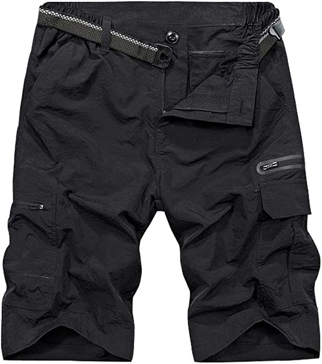 Men's Dark Khaki Expandable Waist Casual Quick Dry Cargo Shorts