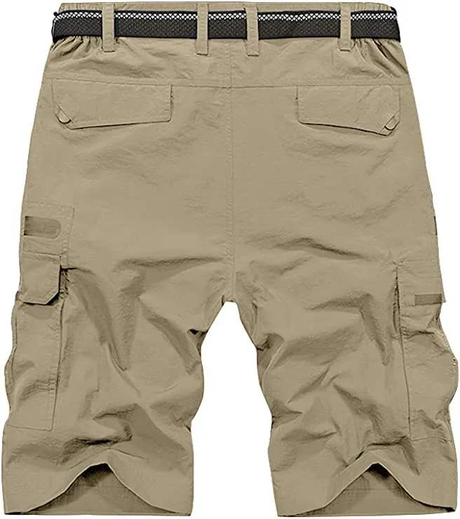 Men's Dark Khaki Expandable Waist Casual Quick Dry Cargo Shorts