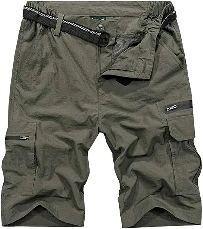 Men's Dark Khaki Expandable Waist Casual Quick Dry Cargo Shorts