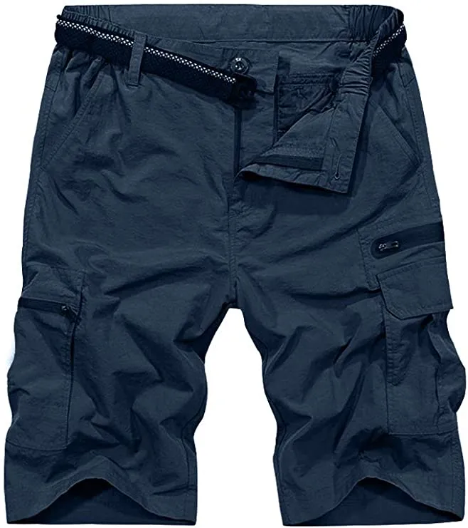 Men's Dark Khaki Expandable Waist Casual Quick Dry Cargo Shorts