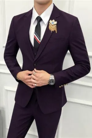 Men's Dark Purple 3 Piece Suit Slim Fit Suit Wedding Groom Suit Elegant One Button Suit Dinner Party Wear Suit Bespoke