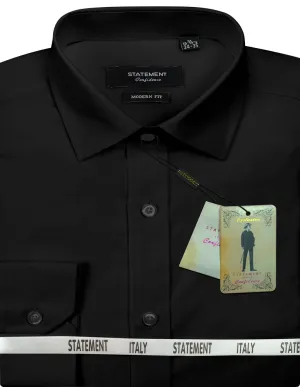 Men's Dress Shirt Long Sleeves Made of 100% Prime Cotton Solid Colors | STA-100-Black
