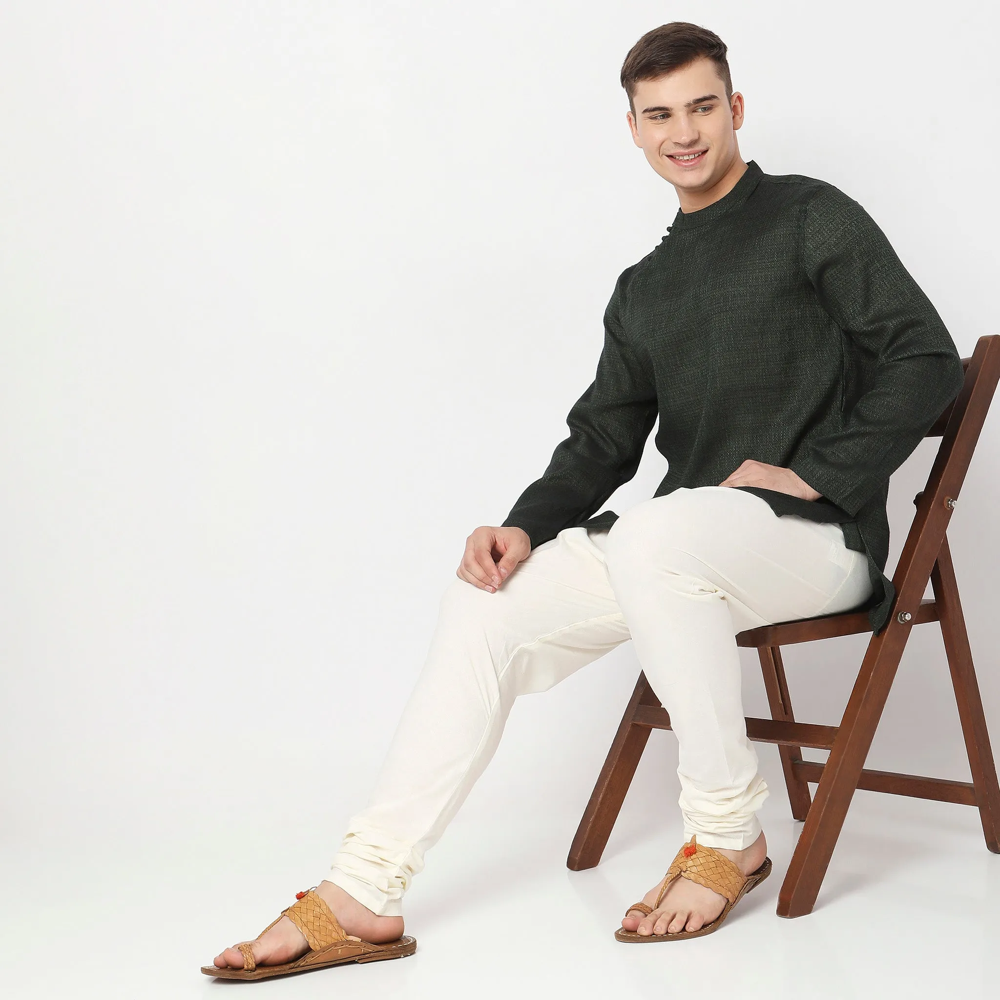 Mens Ethnic Churidars - Slim Fit Solid Mid Rise