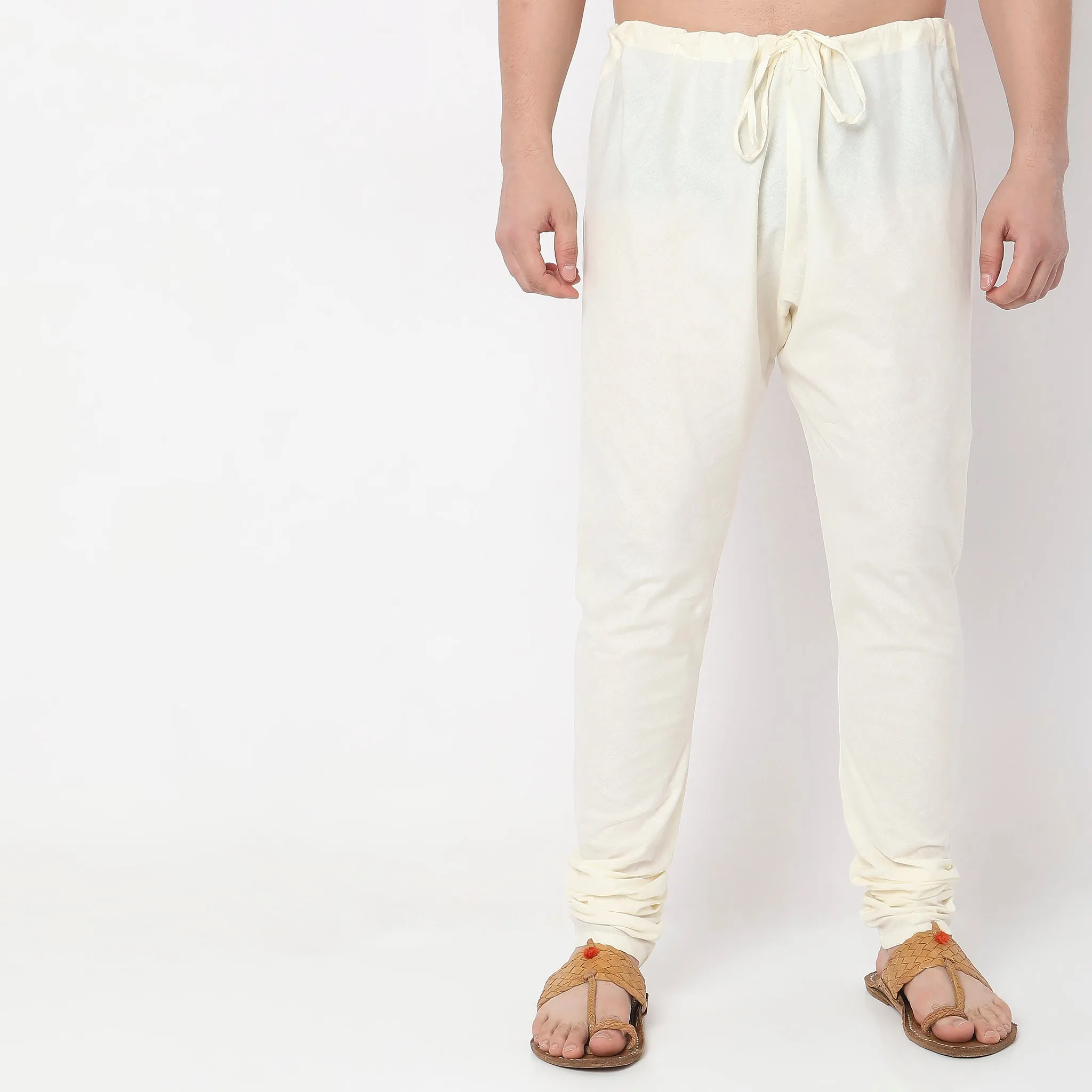 Mens Ethnic Churidars - Slim Fit Solid Mid Rise