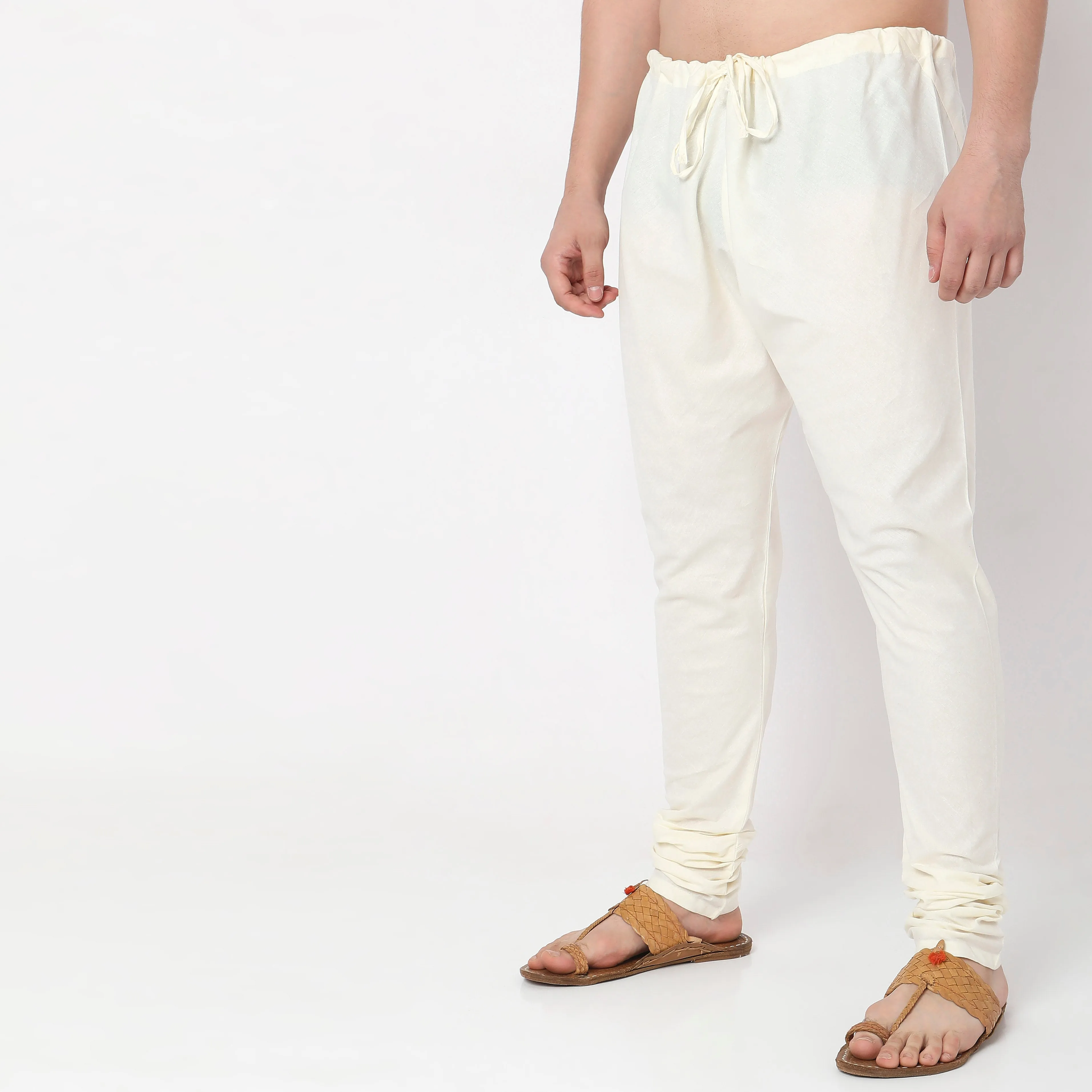 Mens Ethnic Churidars - Slim Fit Solid Mid Rise