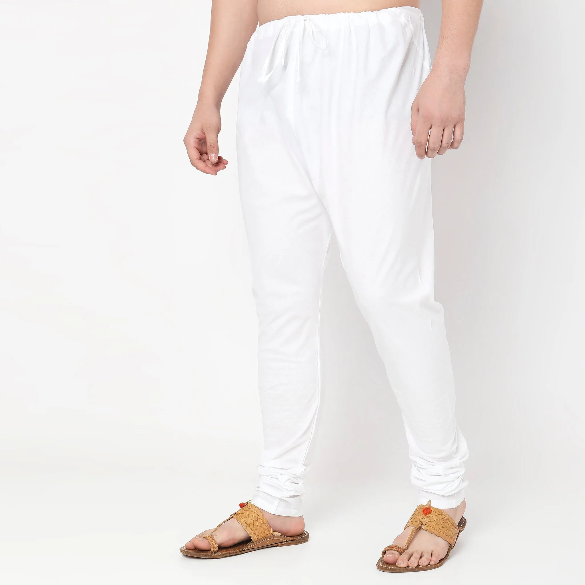 Mens Ethnic Churidars - Slim Fit Solid Mid Rise
