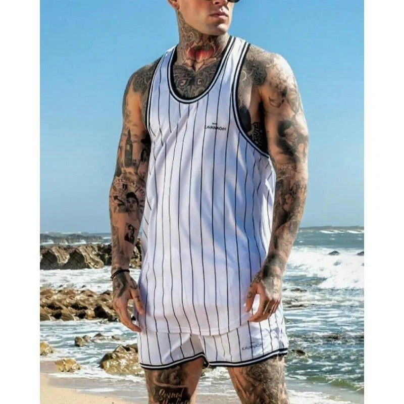 Men's Fitness Round Neck Sports Vest Shorts Set 36249784L