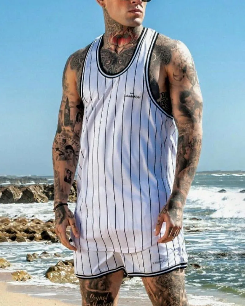 Men's Fitness Round Neck Sports Vest Shorts Set 36249784L