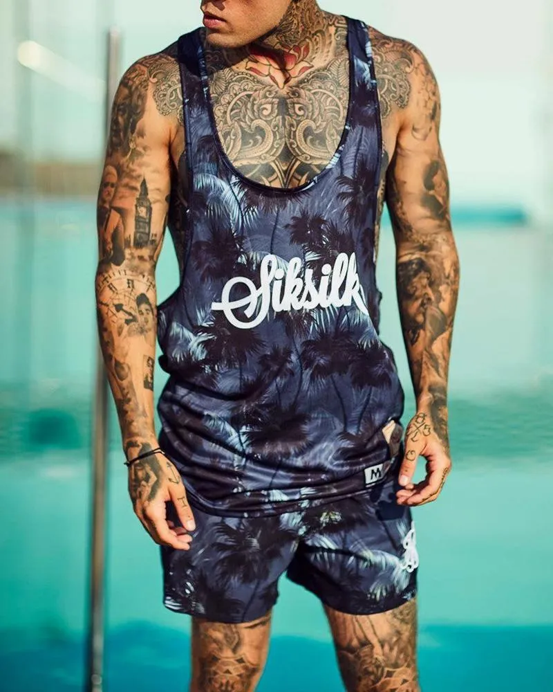 Men's Fitness Round Neck Sports Vest Shorts Set 36249784L