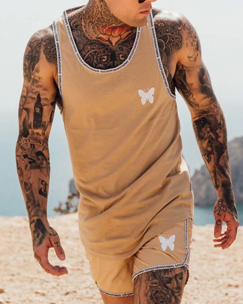 Men's Fitness Round Neck Sports Vest Shorts Set 36249784L