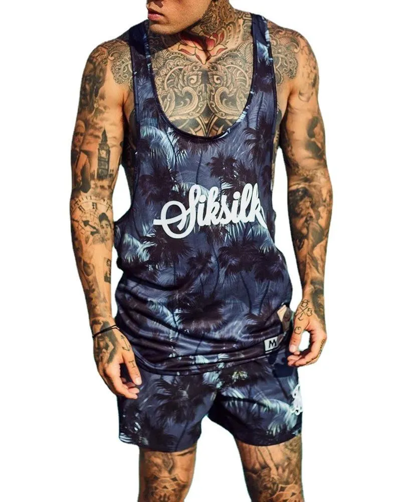 Men's Fitness Round Neck Sports Vest Shorts Set 36249784L