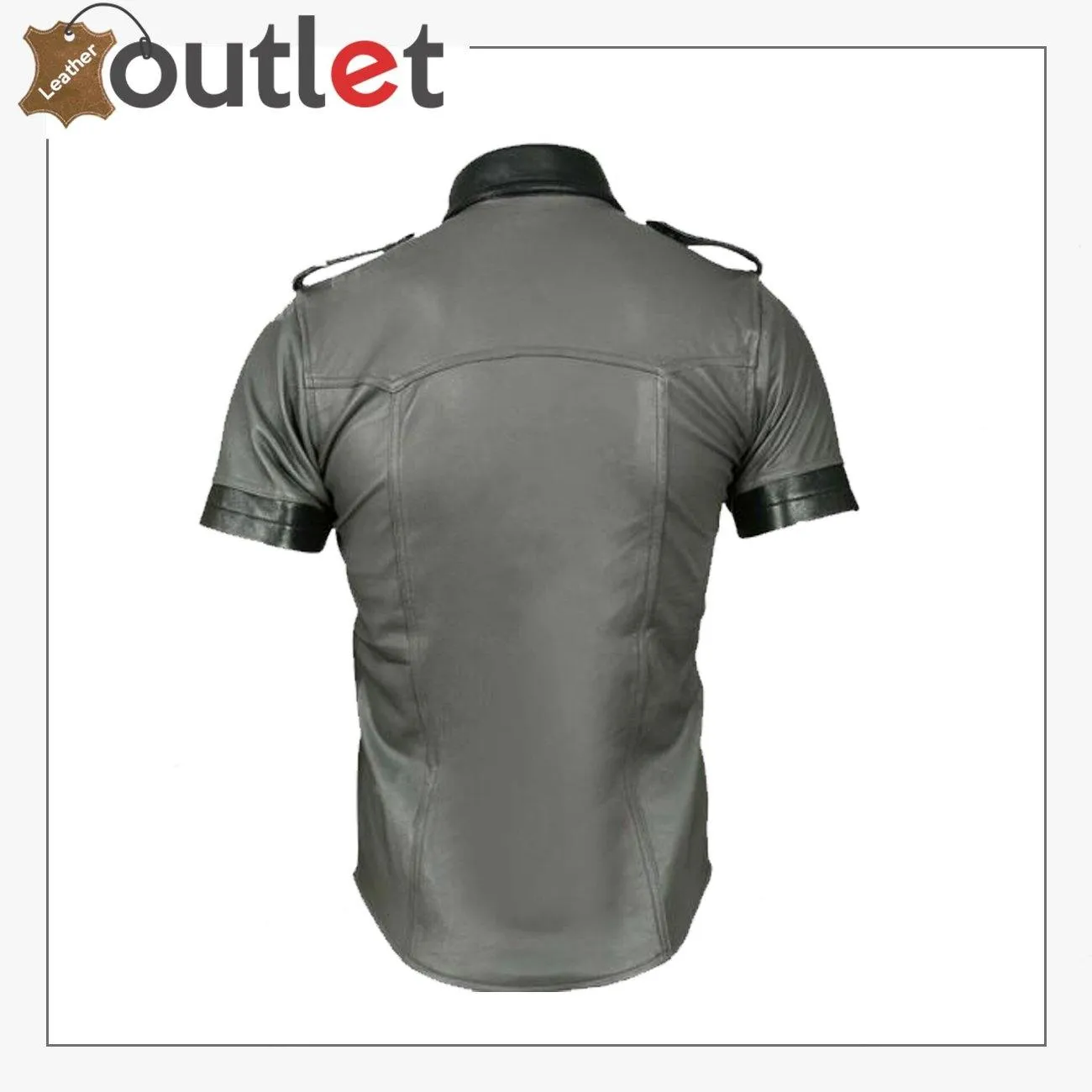 Men's Genuine Leather Grey Half Sleeves Shirt