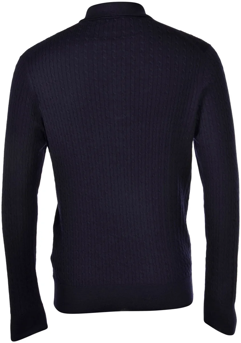 Men's Gran Sasso Navy Cable Long Sleeve Zip Up Knitted Polo Shirt