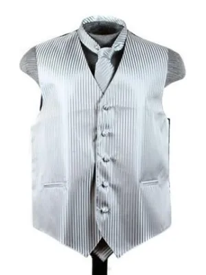 Men's Gray Striped Vest with Neck Tie