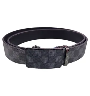 Men's Grey/Black Plaid Printed Belt Luxury Design Genuine Leather