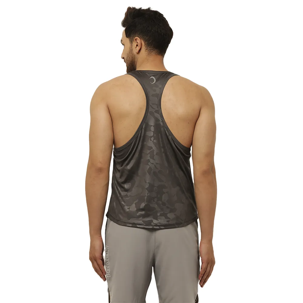 Men's Gym wear Dark Grey Emboss Print Stringer