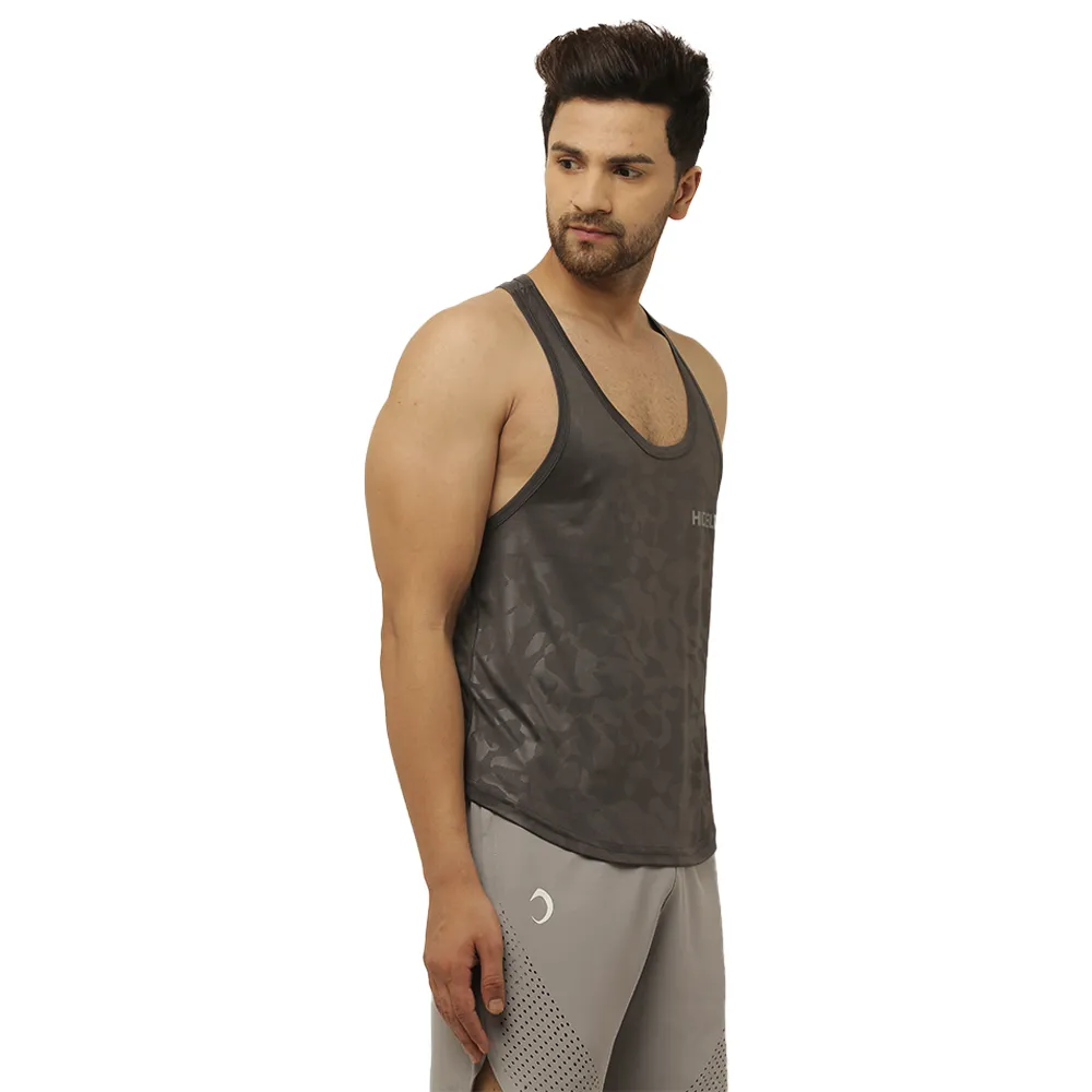Men's Gym wear Dark Grey Emboss Print Stringer