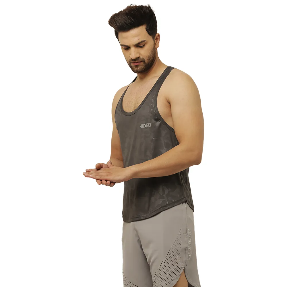 Men's Gym wear Dark Grey Emboss Print Stringer