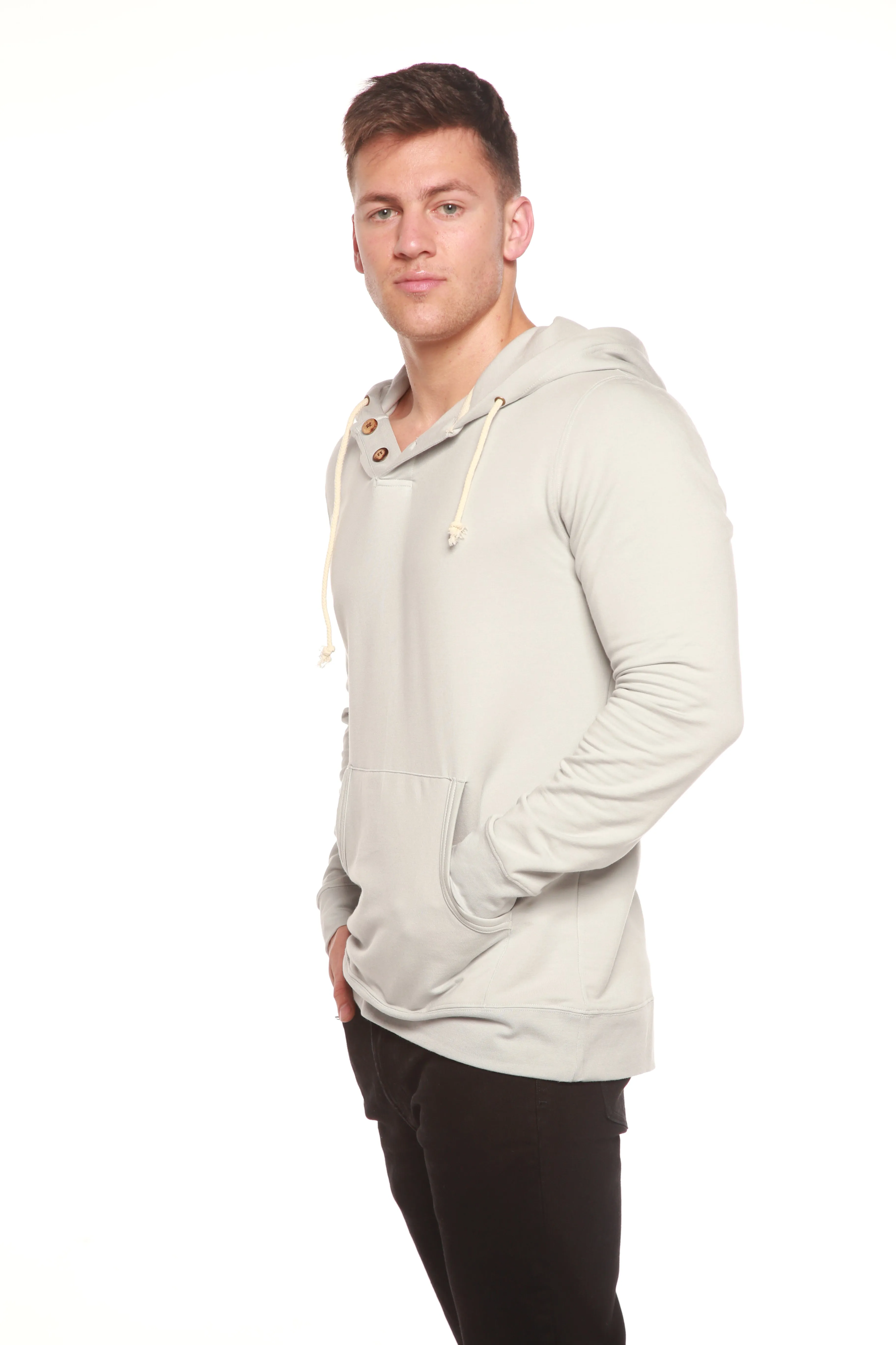 Men's Henley Style Bamboo Viscose Fleece Hoodie