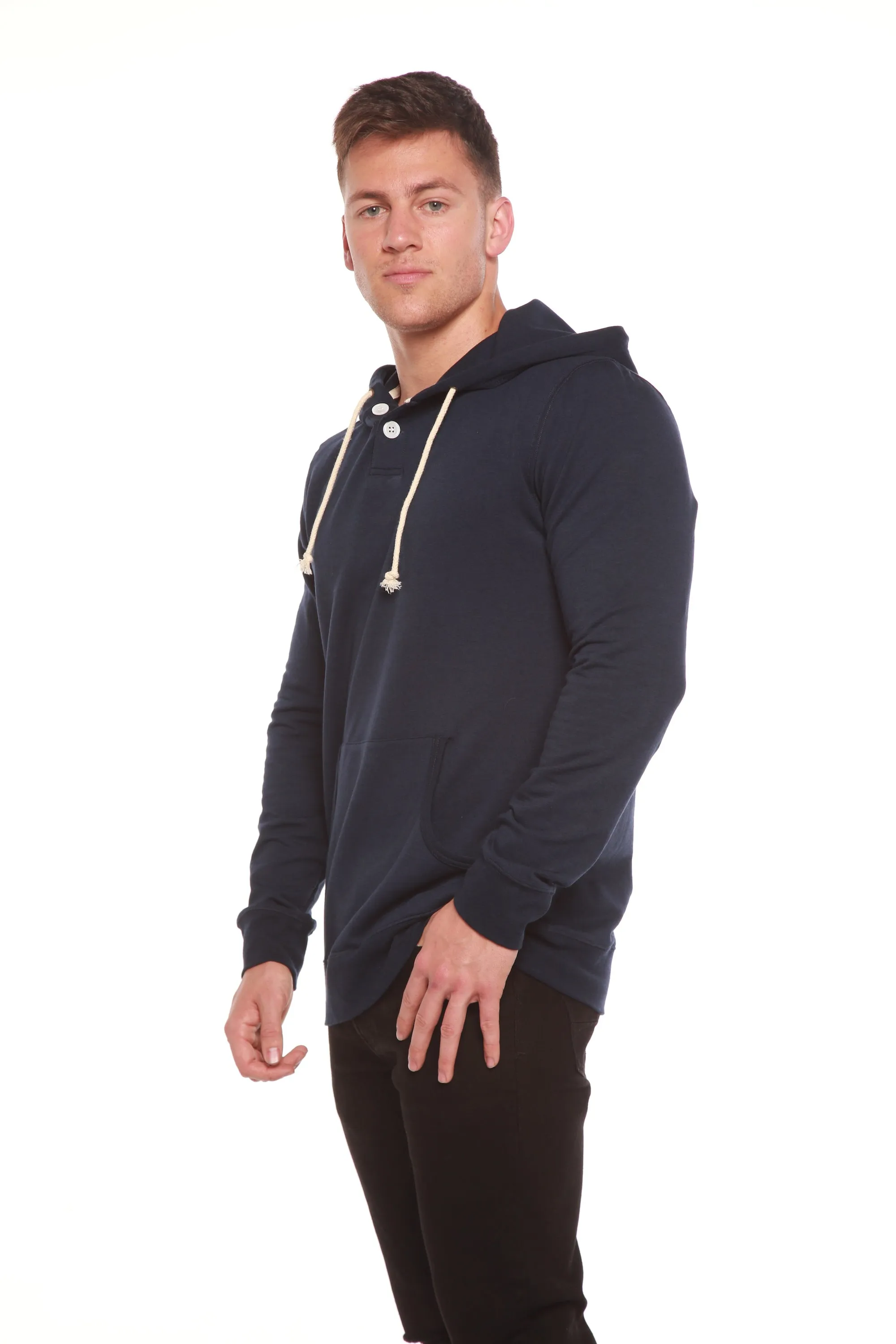 Men's Henley Style Bamboo Viscose Fleece Hoodie