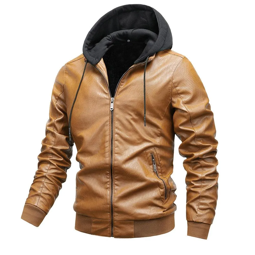 Men's Hooded PU Leather Thick Winter Jackets