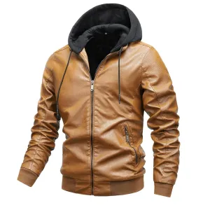 Men's Hooded PU Leather Thick Winter Jackets