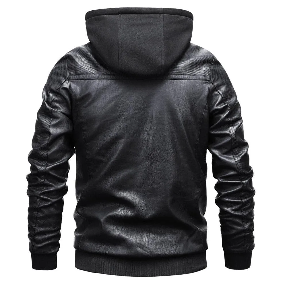 Men's Hooded PU Leather Thick Winter Jackets