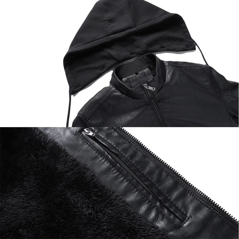 Men's Hooded PU Leather Thick Winter Jackets