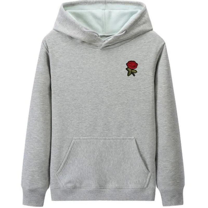 Men's Hooded Sweatshirt With Embroidered Rose