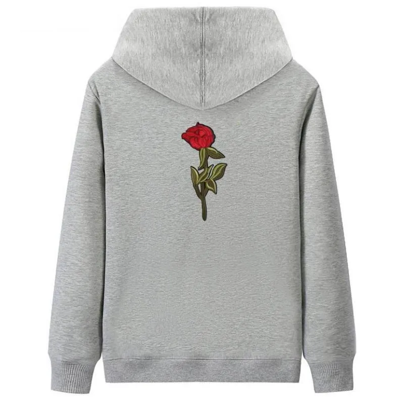 Men's Hooded Sweatshirt With Embroidered Rose