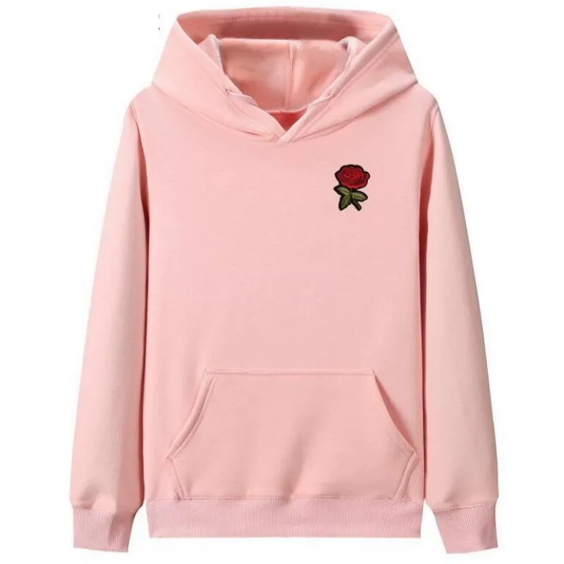Men's Hooded Sweatshirt With Embroidered Rose