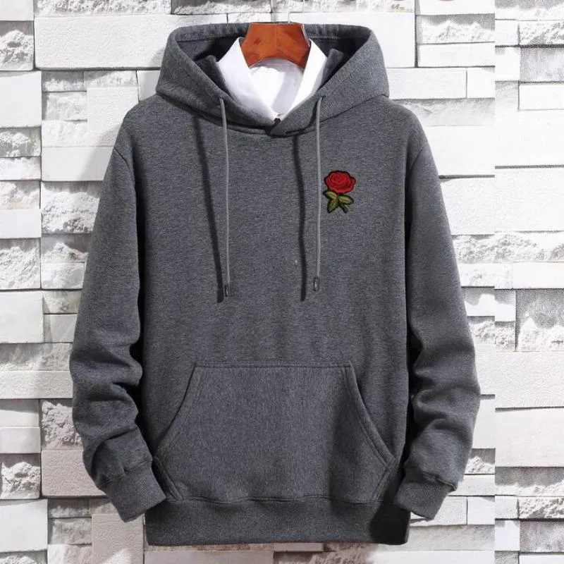 Men's Hooded Sweatshirt With Embroidered Rose