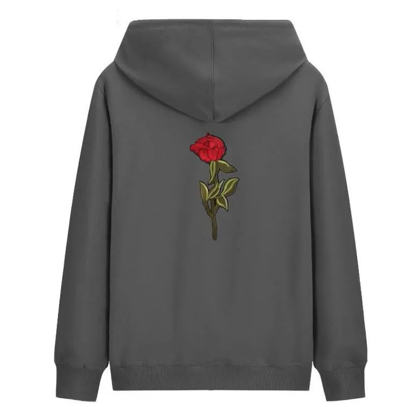 Men's Hooded Sweatshirt With Embroidered Rose