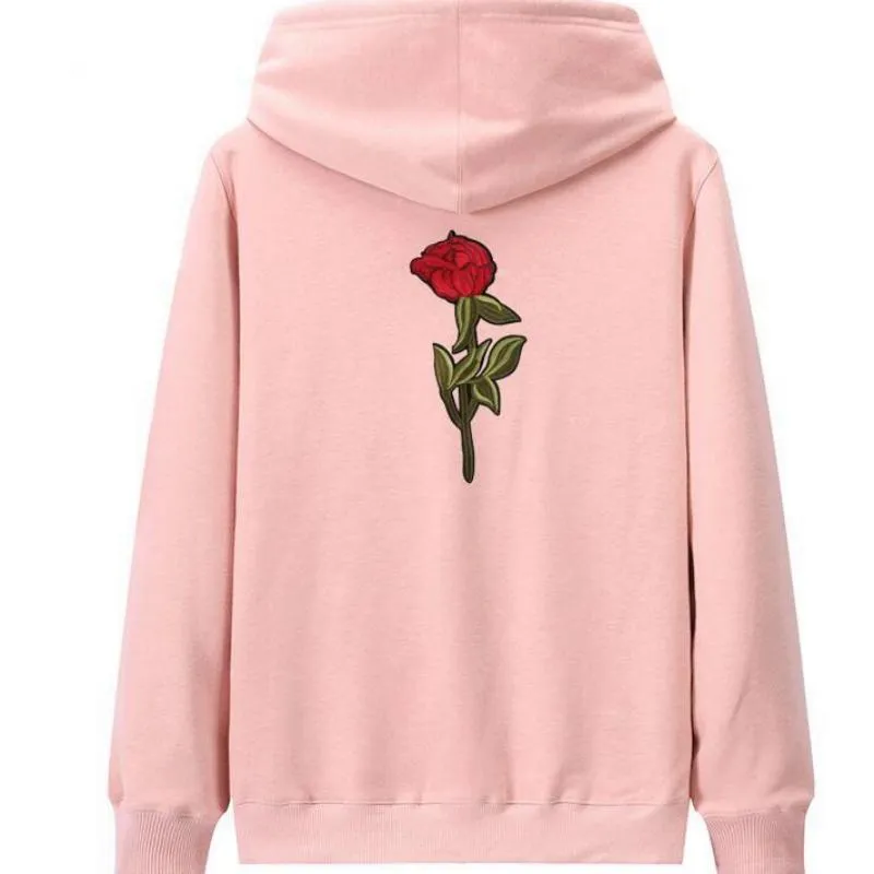 Men's Hooded Sweatshirt With Embroidered Rose