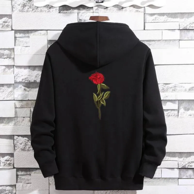Men's Hooded Sweatshirt With Embroidered Rose