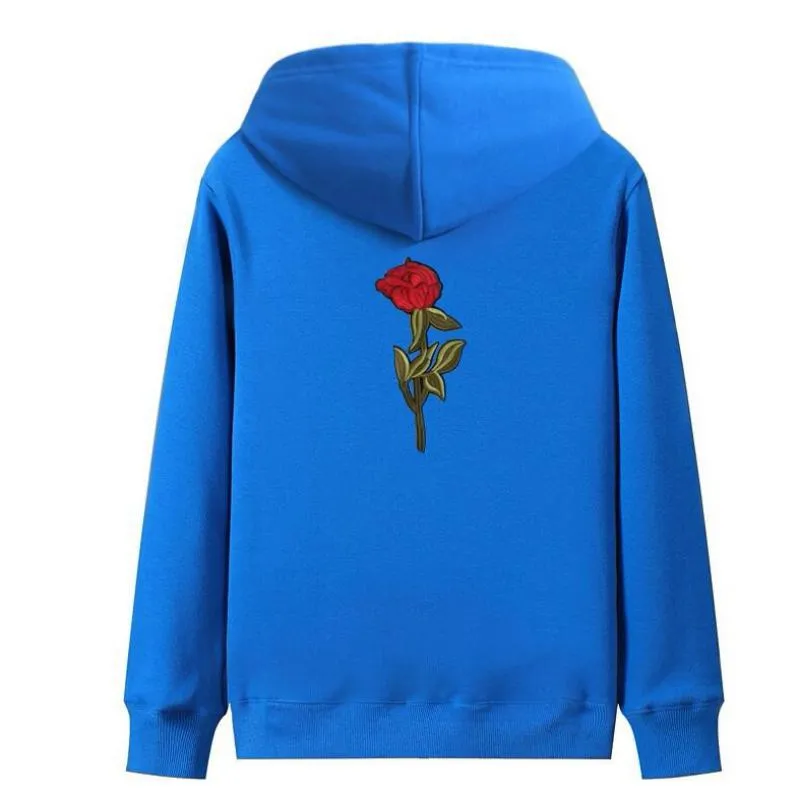 Men's Hooded Sweatshirt With Embroidered Rose